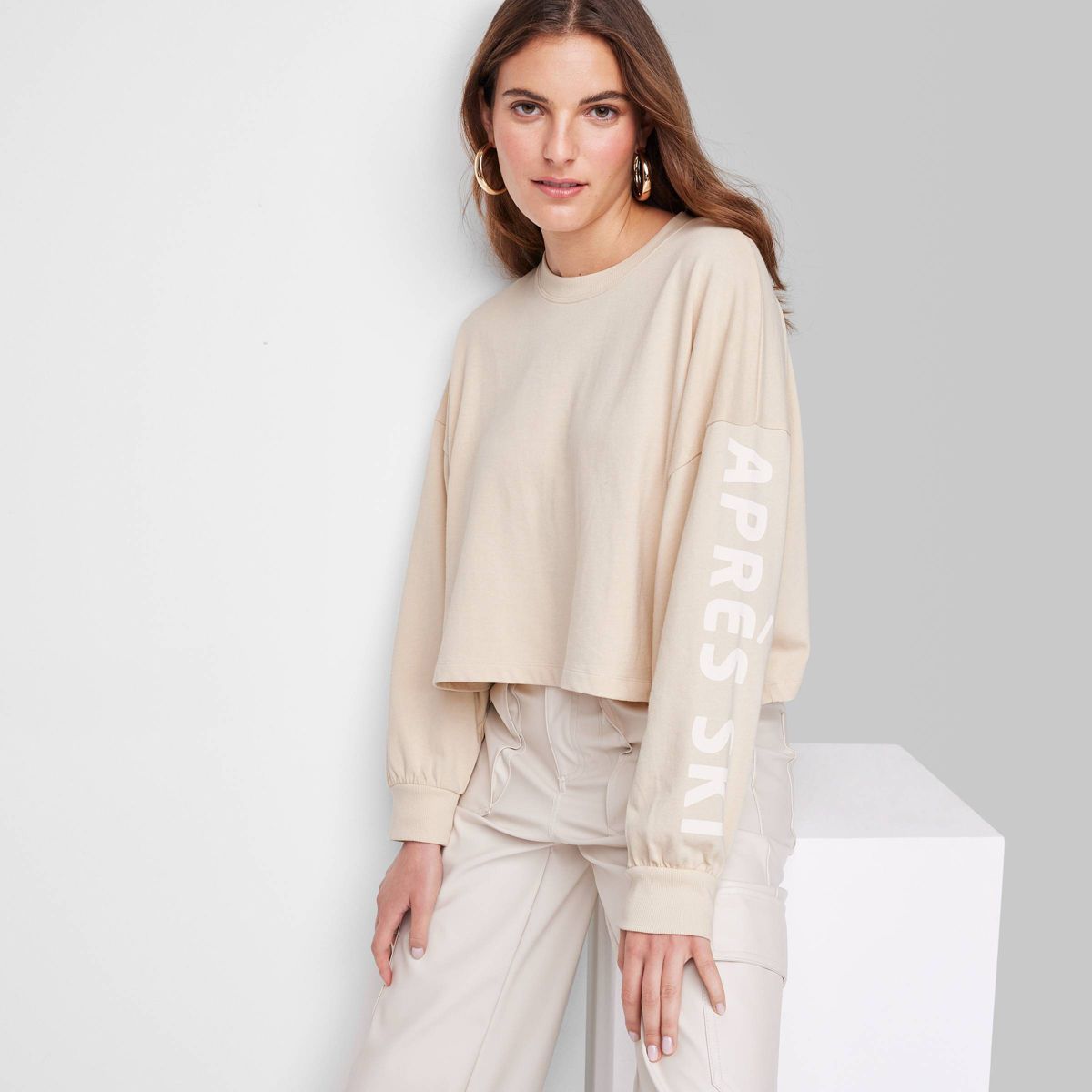Women's Long Sleeve Heavy Knit T-Shirt - Wild Fable™ Beige | Target