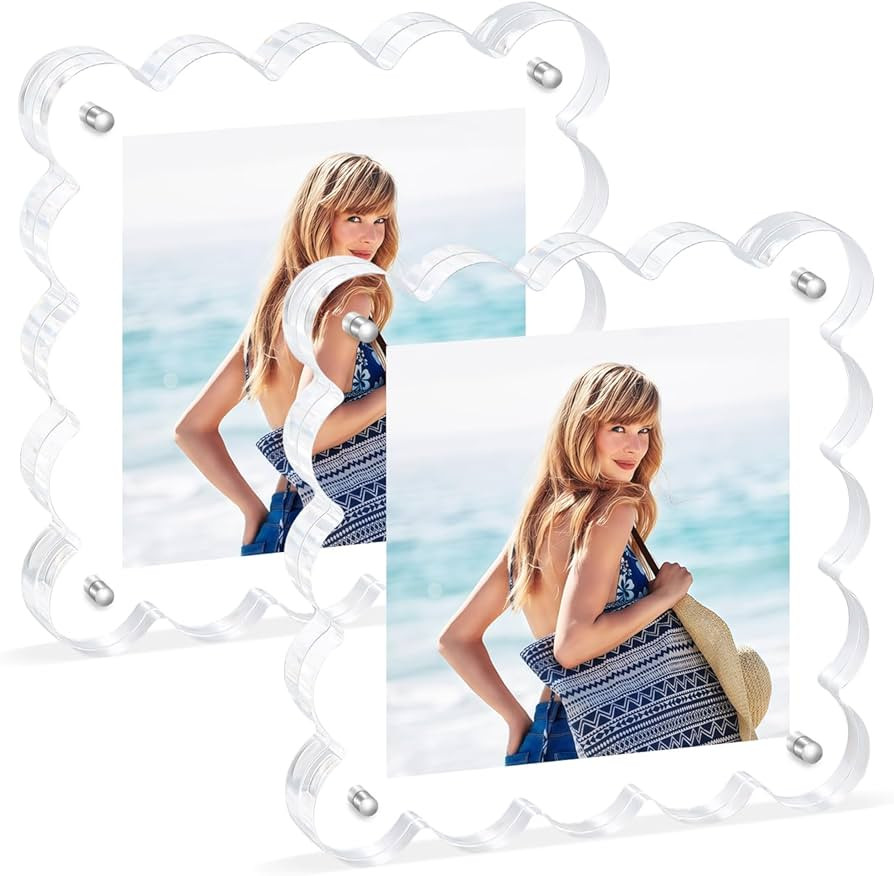 Acrylic Magnetic Picture Frames 4x4-2Pack Clear Freestanding Photo Frame.Double-Sided Scalloped E... | Amazon (US)