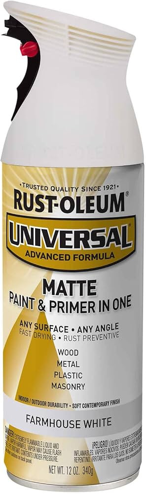 Rust-Oleum 376725 Universal All Surface Spray Paint, 12 oz, Matte Farmhouse White | Amazon (US)
