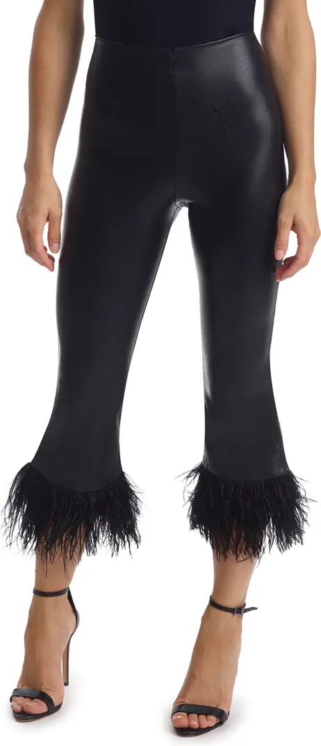 Crop High Waist Feather Trim Faux Leather Leggings | Nordstrom