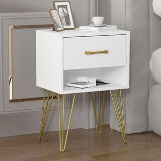FUFU&GAGA 1-Drawer White Nightstands with Metal Legs and Open Shelf Side Table Bed Side Table 23.... | The Home Depot