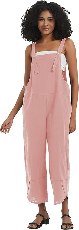 Flygo Women's Casual Cotton Wide Leg Overalls Baggy Rompers Jumpsuit with Pockets | Amazon (US)