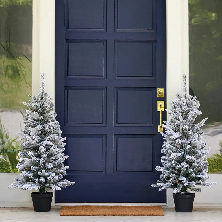 4ft Estes Pine Flocked Porch Tree (set of 2) Each Tree is 20" in Diameter and Pre-Lit with 50 UL ... | Walmart (US)