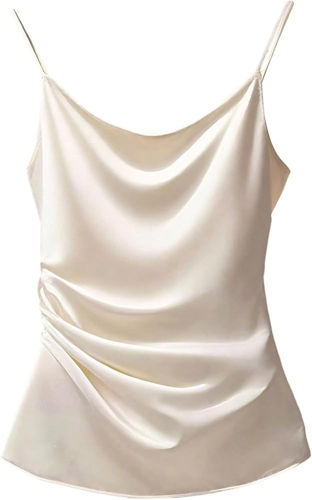 SHENHE Women's Satin Camisole Top Cowl Neck Side Ruched Elegant Silky Tank Top Shirt | Amazon (US)