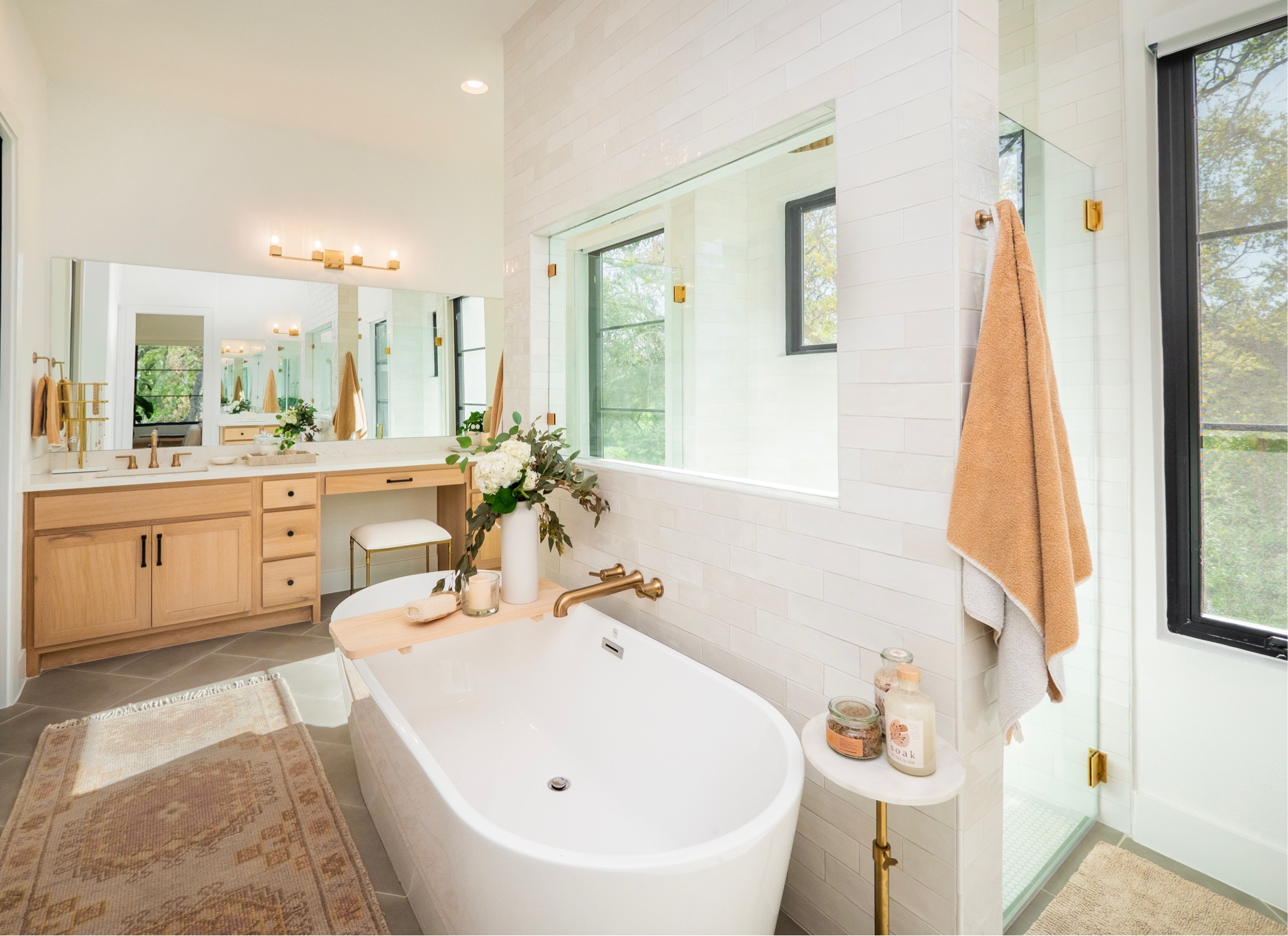 Obsessed with this bathroom layout from my ATX client project! We added warm tones to soften the vibe and create a spa-like bath setting. 🧖🏼‍♀️ #morganpagedesigns

#LTKhome