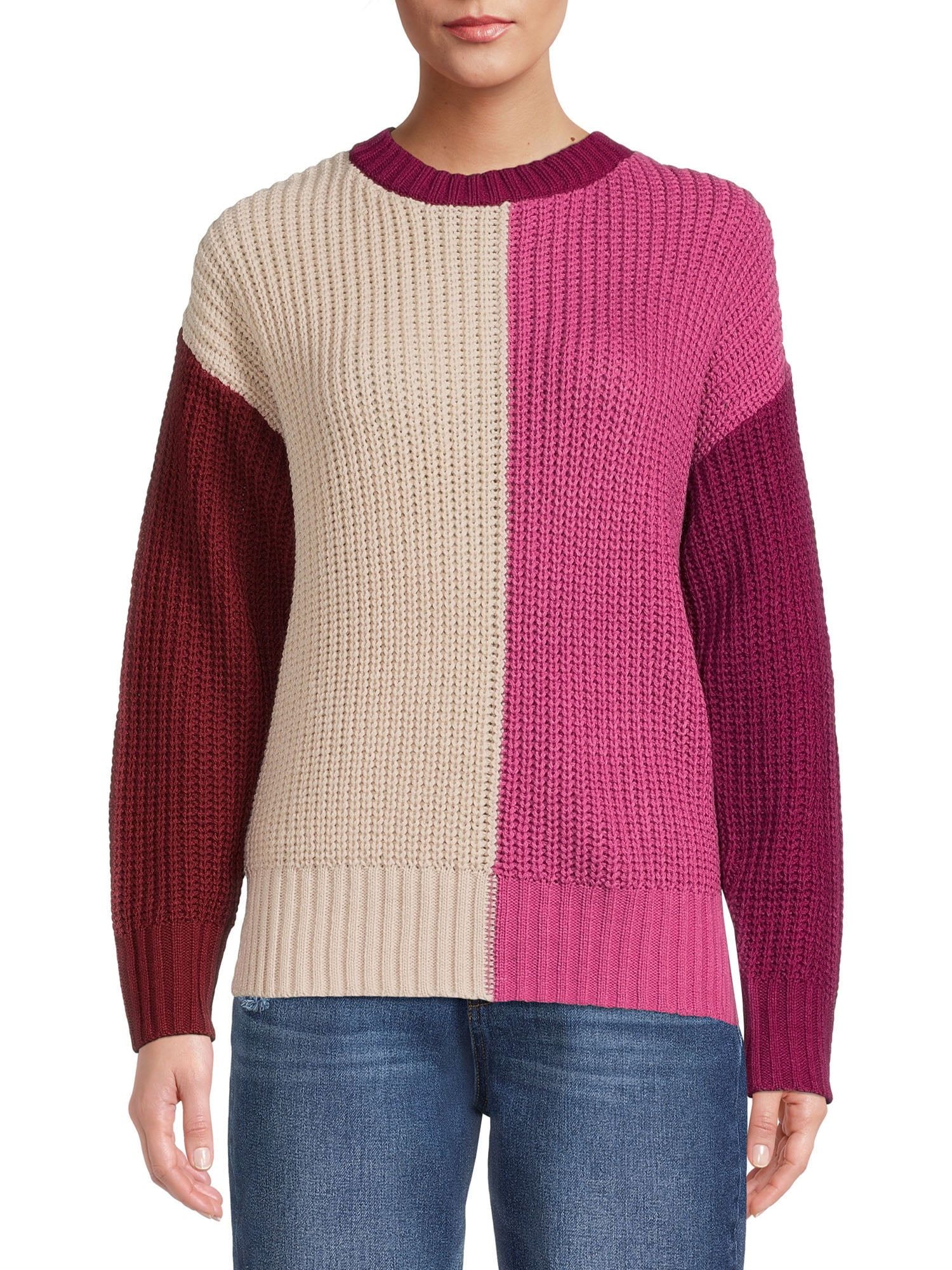 Time and Tru Women's Colorblock Sweater - Walmart.com | Walmart (US)