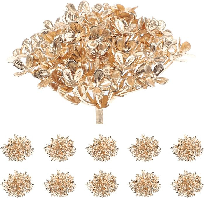 DECHOUS 10Pcs Gold Faux Hydrangeas, Gold Hydrangea Artificial Flower Heads for Wedding Decoration... | Amazon (US)
