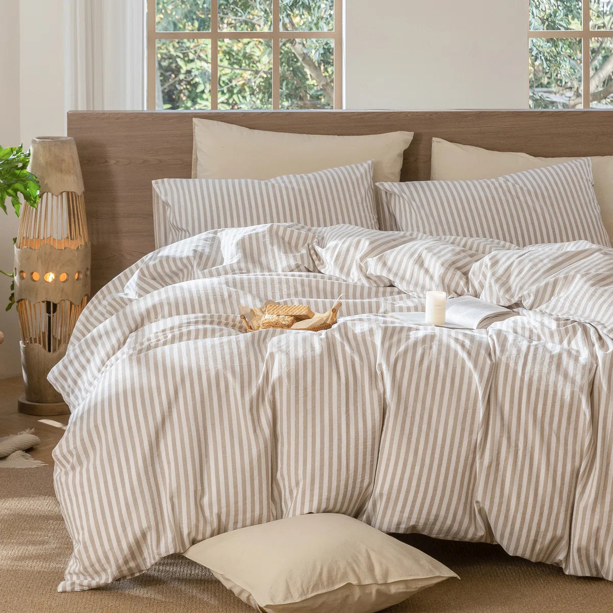 Striped Duvet Cover Set 100% Washed Cotton Linen Like Textured | Wayfair North America
