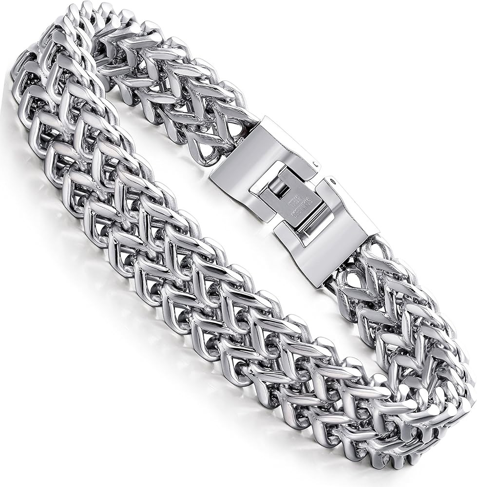 FIBO STEEL Stainless Steel 12MM Two-Strand Wheat Chain Bracelet for Men Punk Biker Bracelet,8.0-9.1  | Amazon (US)
