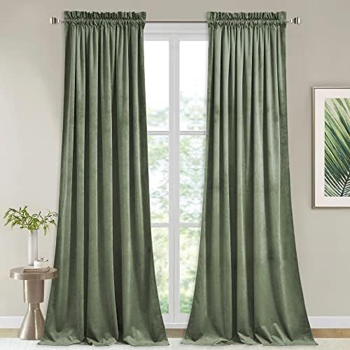 Amazon.com: StangH Olive Green Velvet Curtains 96 inches Long for Living Room, Thermal Insulated ... | Amazon (US)