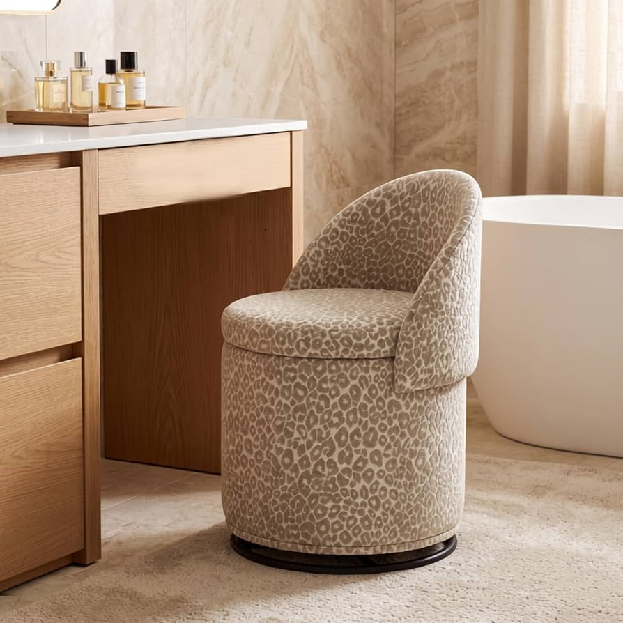 HNY Swivel Vanity Chair with Storage and Folding Back, Leopard Print | Amazon (US)
