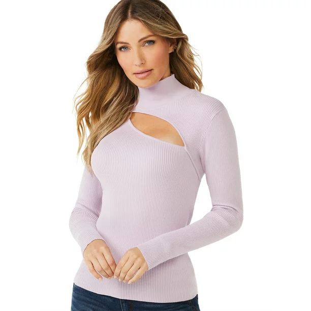 Sofia Jeans by Sofia Vergara Women's Asymmetric Cutout Turtleneck Sweater - Walmart.com | Walmart (US)