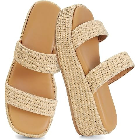 Platform Slip on Espadrille Sandals for Women Wedges Slides Bohemia Sandals Flatform Open Toe Bea... | Amazon (US)