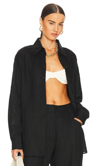 Linen Woven Shirt in Black | Revolve Clothing (Global)