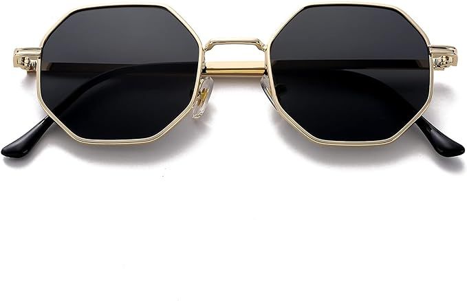 PORADAY Square Sunglasses for Women Men Retro Octagon Metal Sun Glasses Vintage Polygon Shades | Amazon (US)