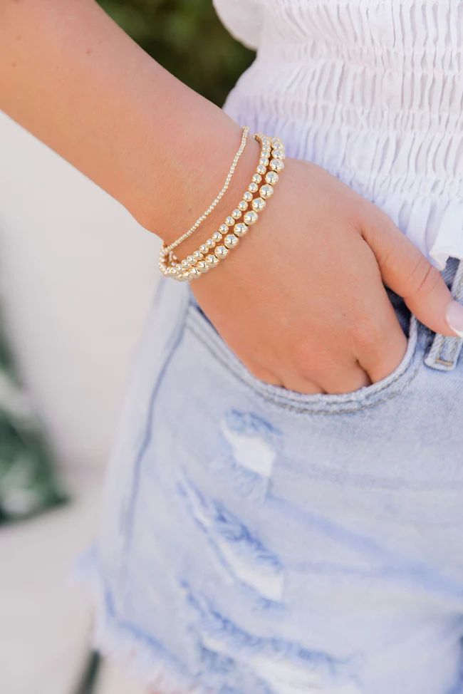 Everyday Delight Gold Beaded Bracelet Set | Pink Lily