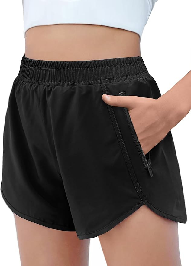 Zaclotre Girls Athletic Shorts with Zipper Pockets High Waisted Running Shorts Soccer Gym Sports ... | Amazon (US)