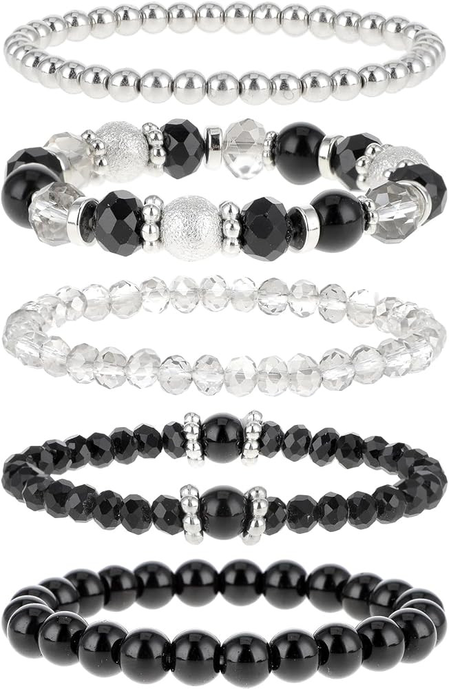 DIVINA VITAE 5 Pcs Beaded Stretch Bracelets Stackable Bracelets Crystal Bead Bracelet Boho Beaded... | Amazon (US)