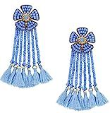 Bead and Tassel Mexican Earrings - Light Blue | Amazon (US)