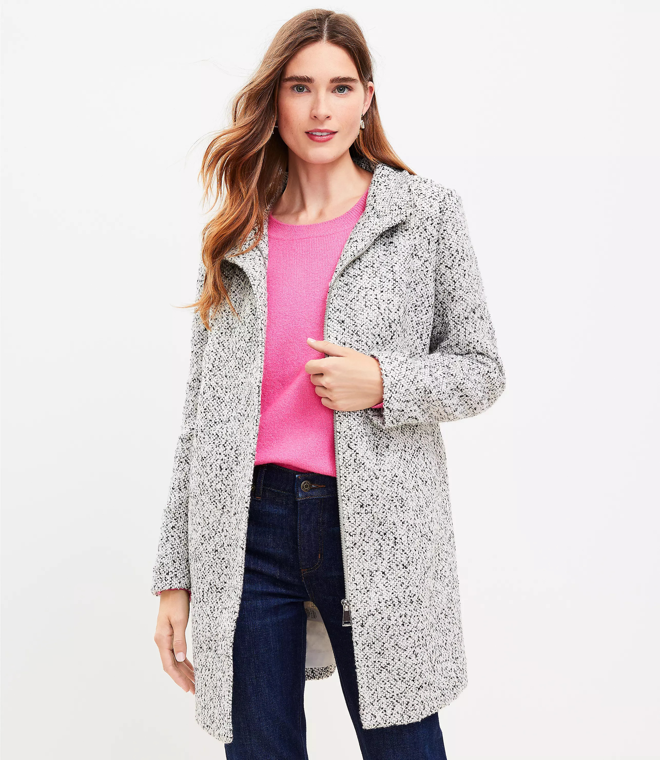 Boucle Funnel Neck Coat | LOFT