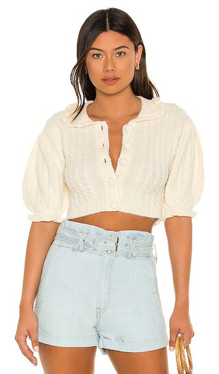 Dawn Ruffle Collar Cardigan in Ivory | Revolve Clothing (Global)