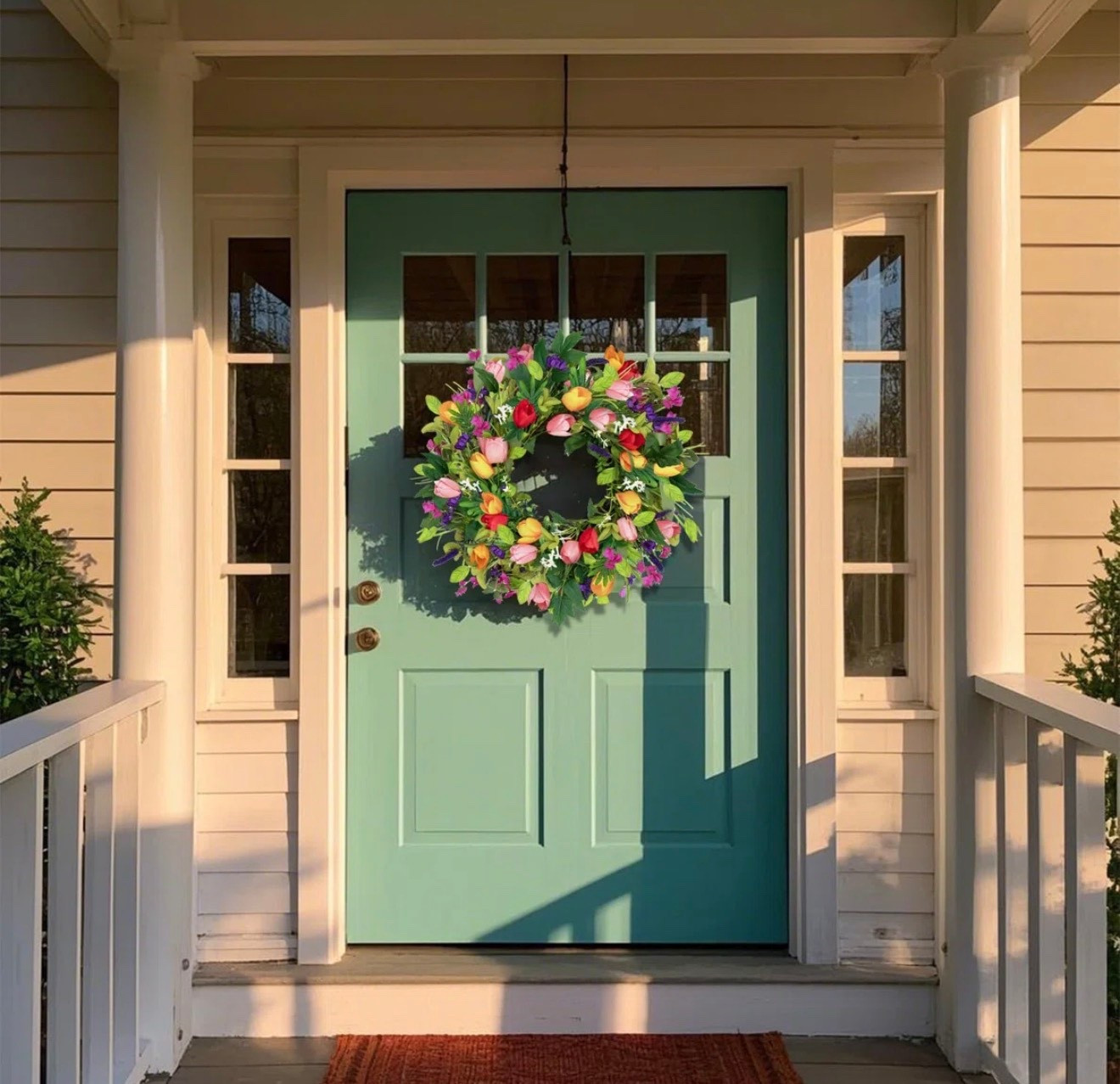 Colorful soring wrath with tulip lavender eucalyptus @Wayfair 