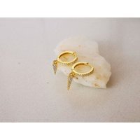 Dainty Dangle Earrings/Drop Ear Cuffs Small Hoop Earlobe With Crystals, Gold, Silver, 18G, 2 Pieces | Etsy (US)