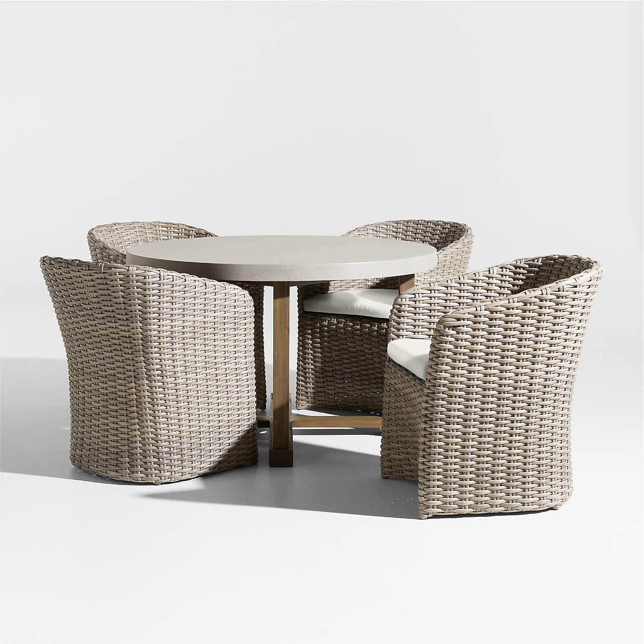 Abaco 48" Grey Wood Outdoor Dining Set with Canvas Natural Sunbrella Cushions + Reviews | Crate &... | Crate & Barrel