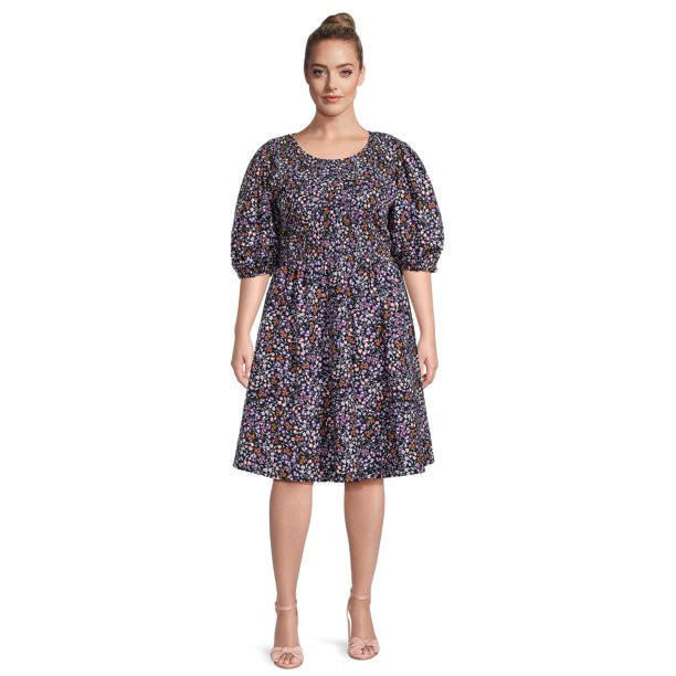 Terra & Sky Women's Plus Smocked Dress with Puff Sleeves | Walmart (US)