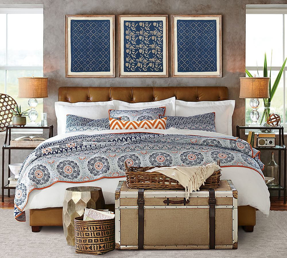 Framed Hand-Painted Blue Textile Wall Art | Pottery Barn (US)