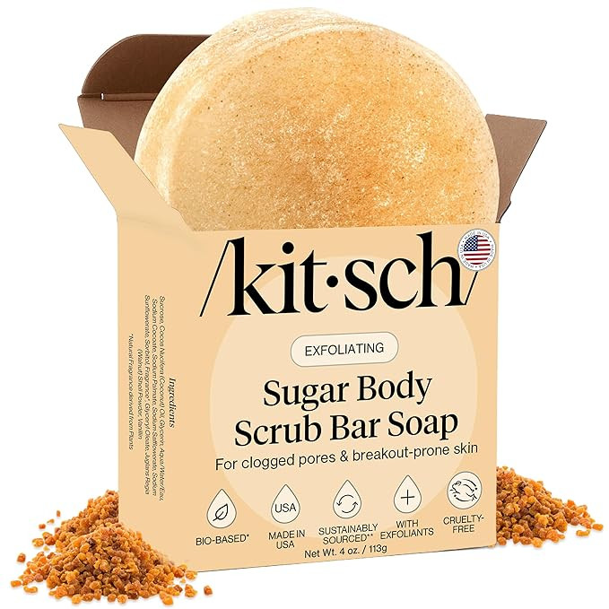 Kitsch Exfoliating Sugar Body Scrub Bar Soap – Polishing Soap Bar with Granules, Walnut Shell &... | Amazon (US)