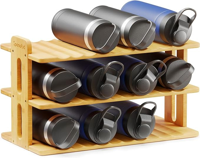 SpaceAid Bamboo Water Bottle Organizer with Labels, Kitchen Pantry Water Bottle Storage Rack for ... | Amazon (US)