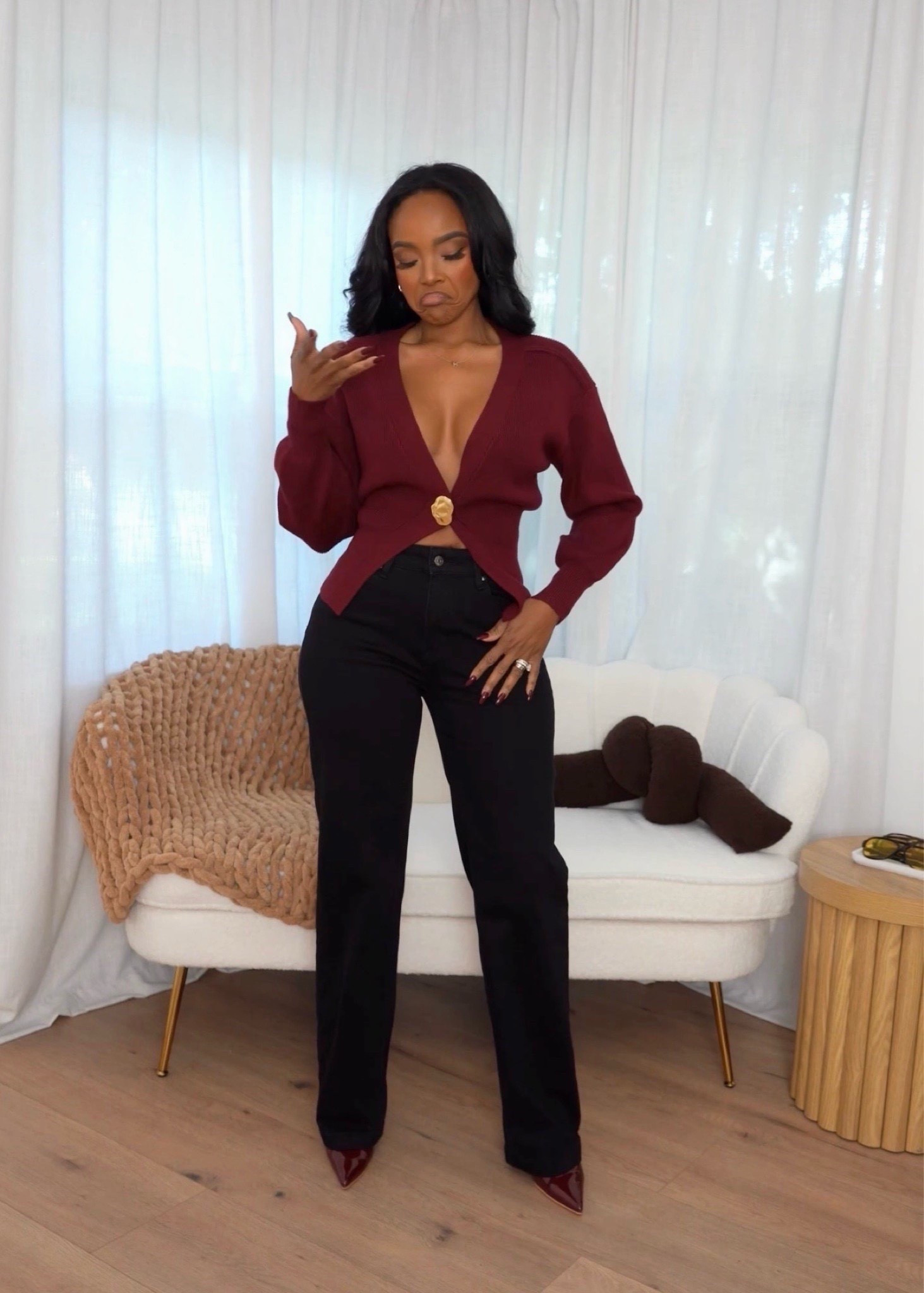 ✨ Deep Wine Tones, Tailored & Elevated

A rich burgundy deep-V knit paired with classic black trousers creates an effortlessly polished look that feels confident and refined. The structured neckline adds a subtle statement while the tailored pants keep it clean and wearable. This is one of those outfits that transitions easily from day to night and earns its place as a repeat-wear staple where the cost per wear keeps dropping.

Perfect for:
• Dinner dates
• Girls’ night
• Work-to-evening transitions

📏 Sizing:
Top: Small
Pants: 27 Long

Measurements:
5’4” · 138 lbs · 34D · 27” waist · 40” hips

Favorite to revisit later.

Burgundy outfit inspiration, elevated everyday style, tailored trouser outfits, modern date night looks, chic wardrobe staples you can style multiple ways.

Follow me on Instagram and YouTube @kirasfashionfinds

Follow my LTK @kirasfashionfinds on the @shop.LTK app to view this post and get my exclusive app-only content!

#liketkit #LTKootd #LTKgrwm
@shop.ltk
https://liketk.it/5KeZ0