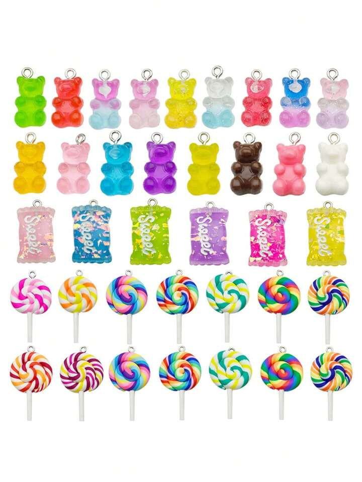 12/20/32pcs Random Mix Fashion Resin Cute Candy Bear Lollipop Charm DIY Pendant For Earrings Bracelet Necklace Jewelry Keychain Making Jewelry Finding Accessories | SHEIN