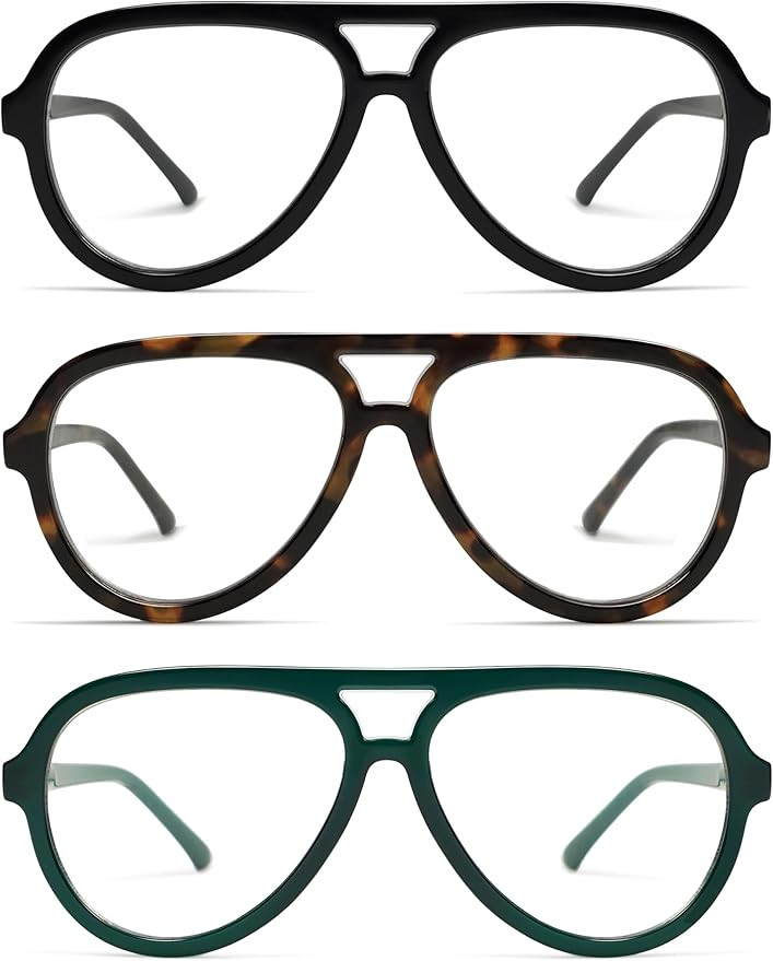 AMOMOMA 3 Pack Retro Oversized Aviator Reading Glasses for Women Men,Classic Large Reader Blue Li... | Amazon (US)