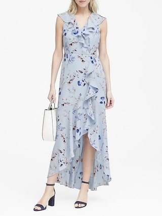 Floral Ruffle-Wrap Maxi Dress | Banana Republic US