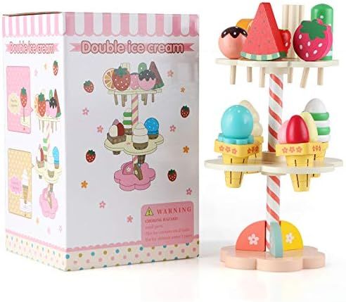 Canuan Ice Cream Toy and Desserts Tower Stand with Sweet Treats -Pretend Play Food Toy Set for Ki... | Amazon (US)