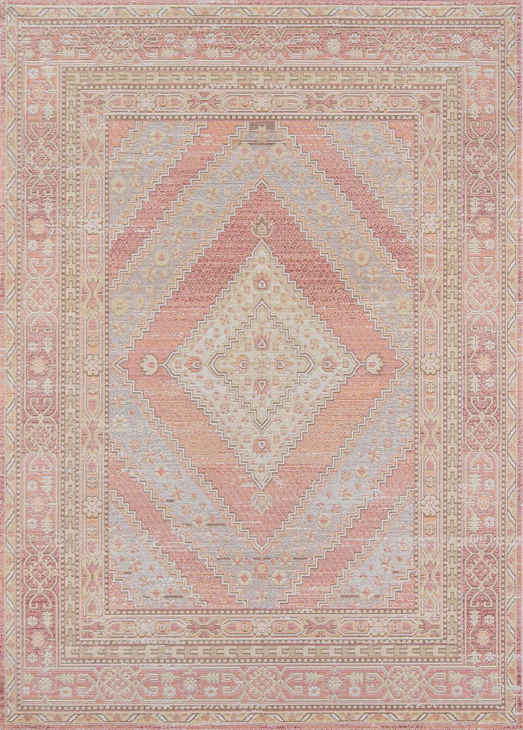 Momeni Isabella Traditional Geometric Flat Weave Area Rug, 4'0" x 6'0", Pink | Amazon (US)