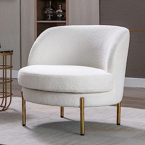 LukeAlon Modern Faux Fur Single Sofa Chair, Upholstered Barrel Chair with Golden Metal Legs Round... | Amazon (US)