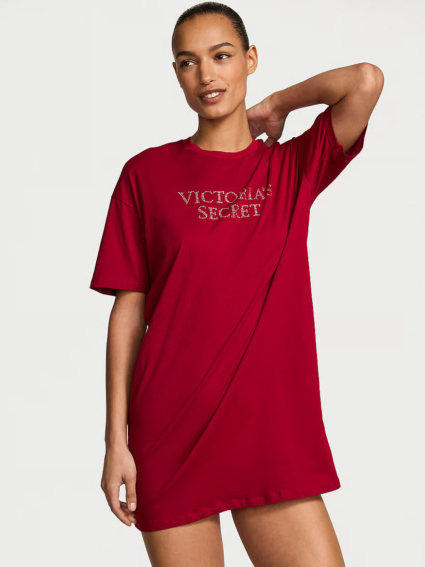 Buy 100% Cotton Oversize Sleep Tee, Pretty Blossom W Bling - Order Sleepshirts online - Victoria'... | Victoria's Secret (US / CA )