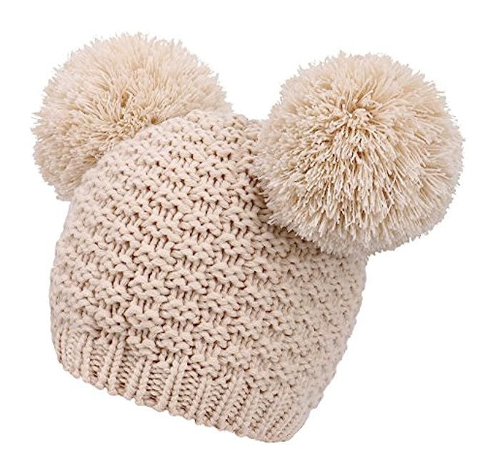 Women's Winter Chunky Knit Beanie Hat with Double Pom Pom Ears | Amazon (US)