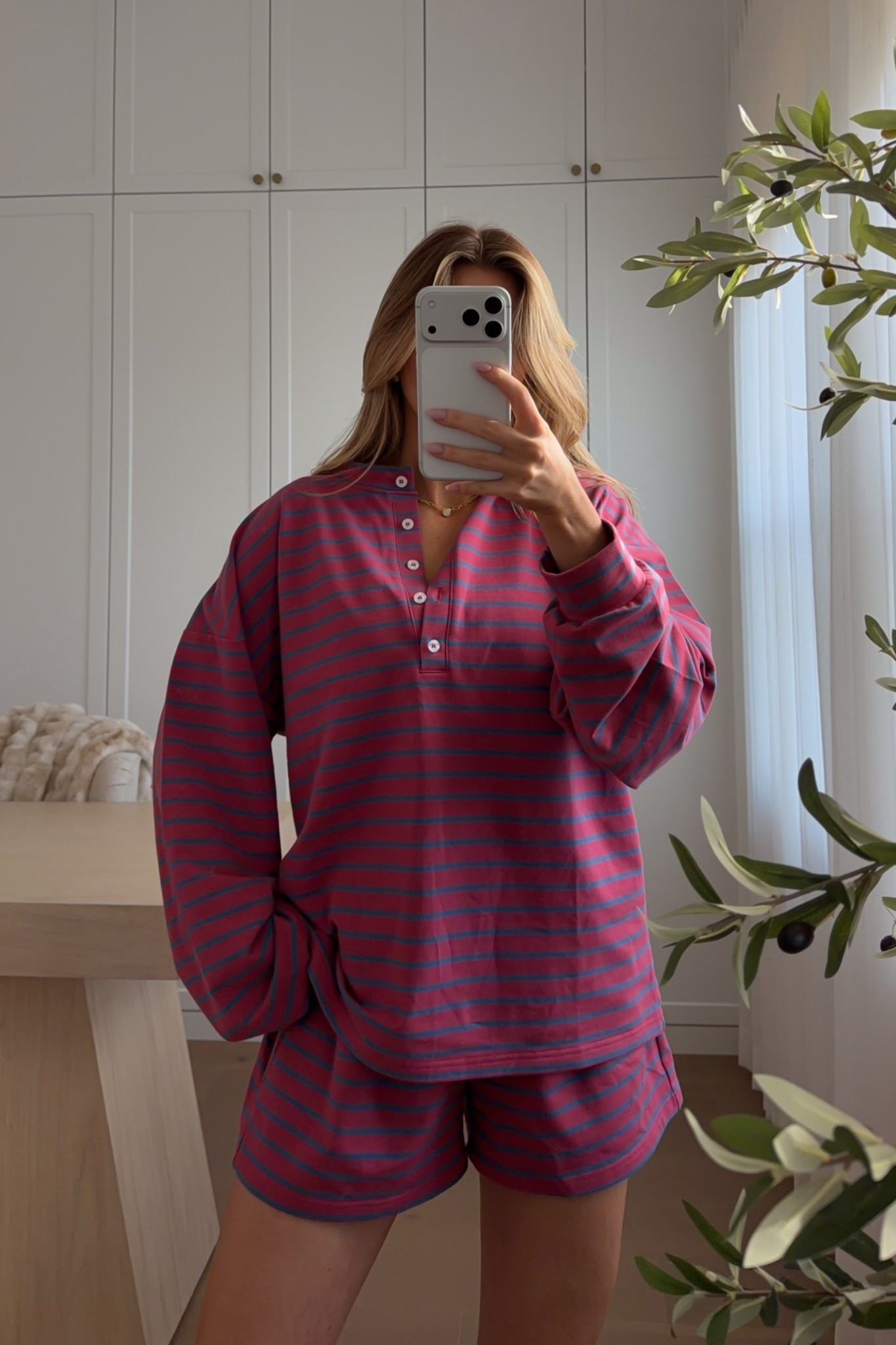 wearing a small — this striped amazon set is 100% cotton! i also have it in the green/white.