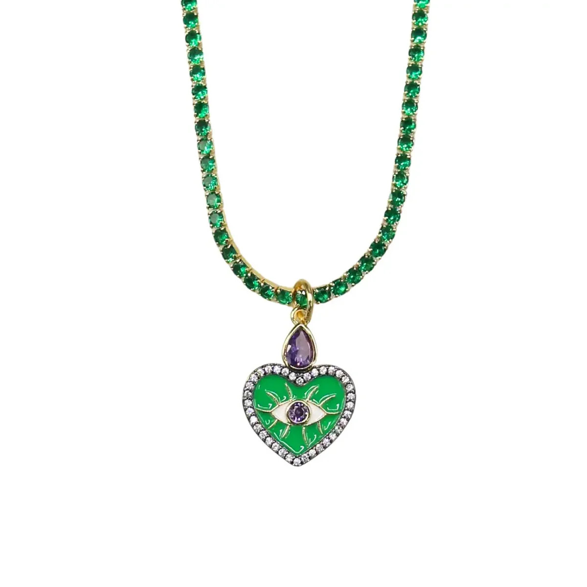 Green Evil Eye Tennis Necklace - Ahava J | Ahava Jewels