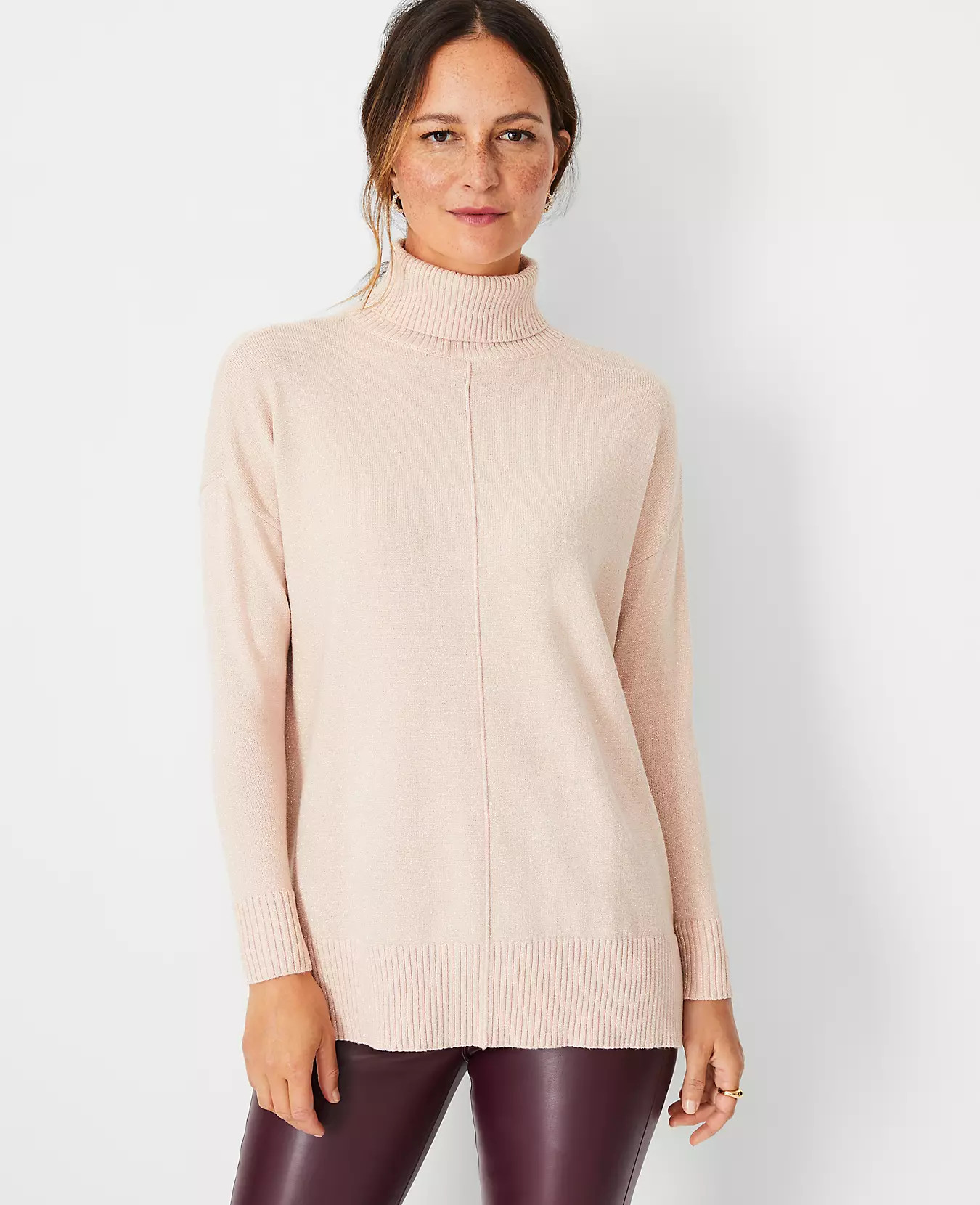 Shimmer Turtleneck Tunic Sweater | Ann Taylor (US)