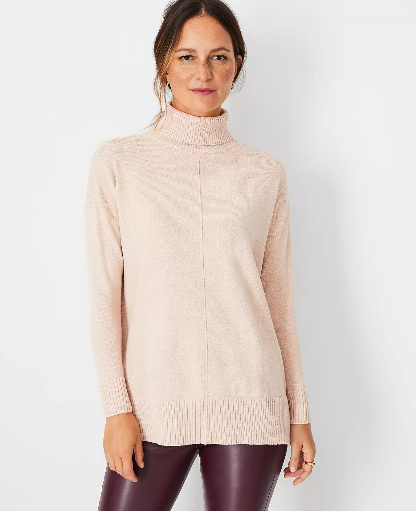 Shimmer Turtleneck Tunic Sweater | Ann Taylor (US)