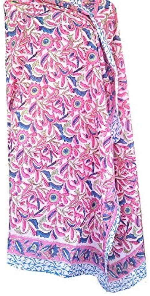 Nianwudu Pure Cotton Hand Block Print Sarong Womens Swimsuit Wrap Cover Up Long (73" X 44"), Mult... | Amazon (US)