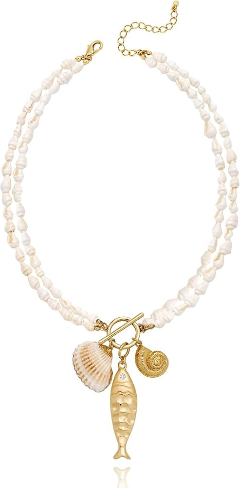 LILIE&WHITE Gold Fish Necklaces for Women Shiny Shell Conch Pendant Necklaces Classic Beach State... | Amazon (US)