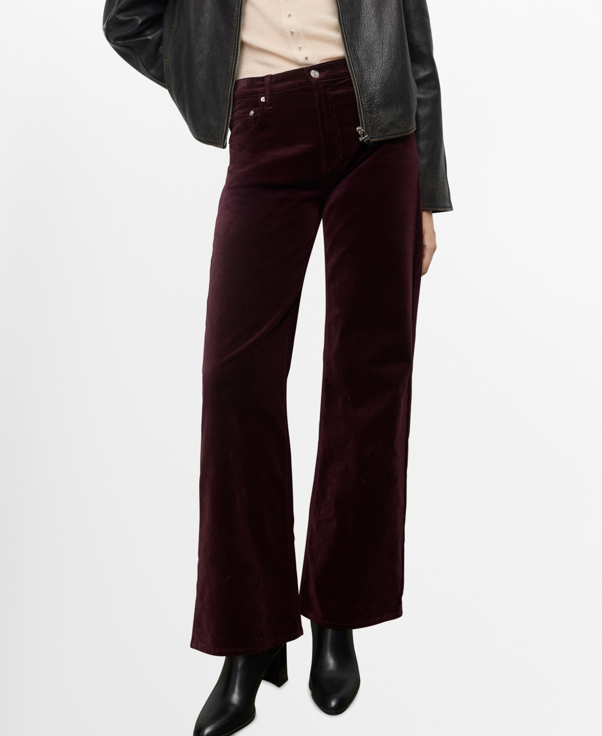 Mango Women's Wide-Leg Velvet Jeans - Wine | Macy's