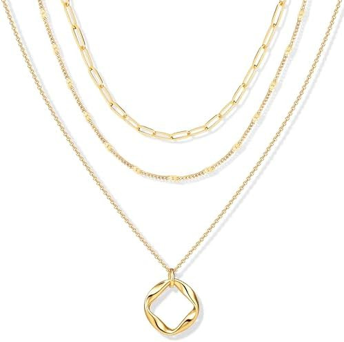 Poxtex Layered Gold Necklaces for Women, Stackable Dainty 14K Gold Silver Plated Trendy Simple He... | Amazon (US)