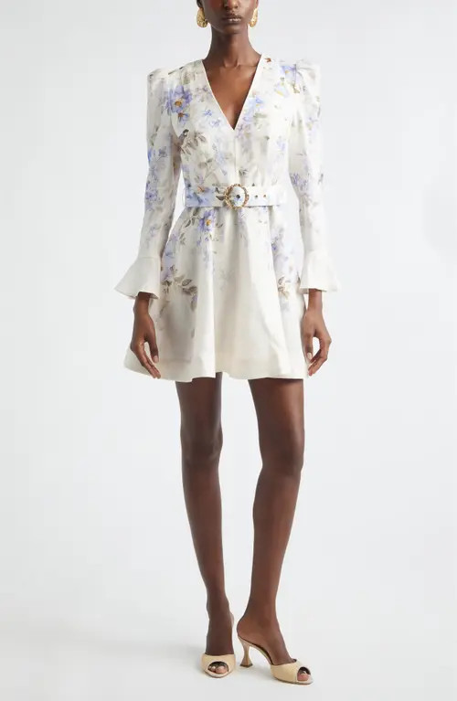Zimmermann Kindred Spirit Luna Long Sleeve Linen Minidress in Blue Songbird at Nordstrom, Size 0P | Nordstrom